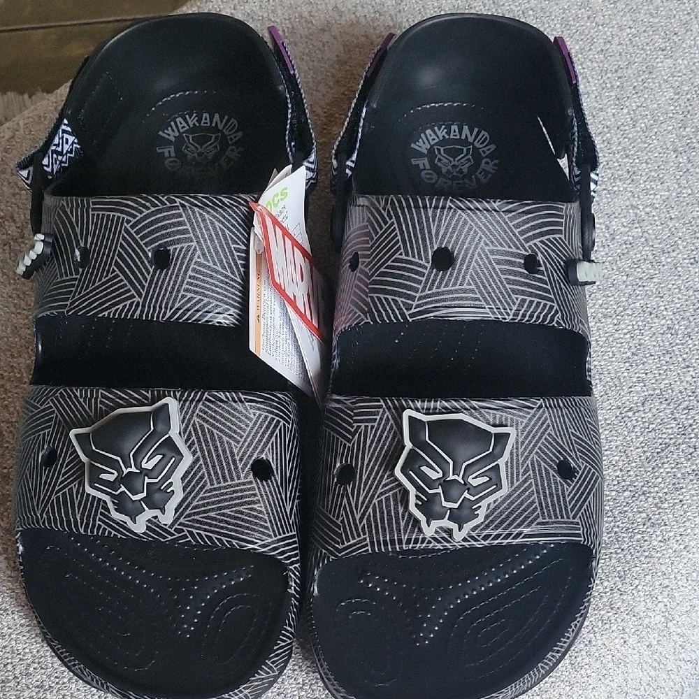 CROCS Marvel Wacanda Forever Black and Gray Sandals Black Panther  Size 13